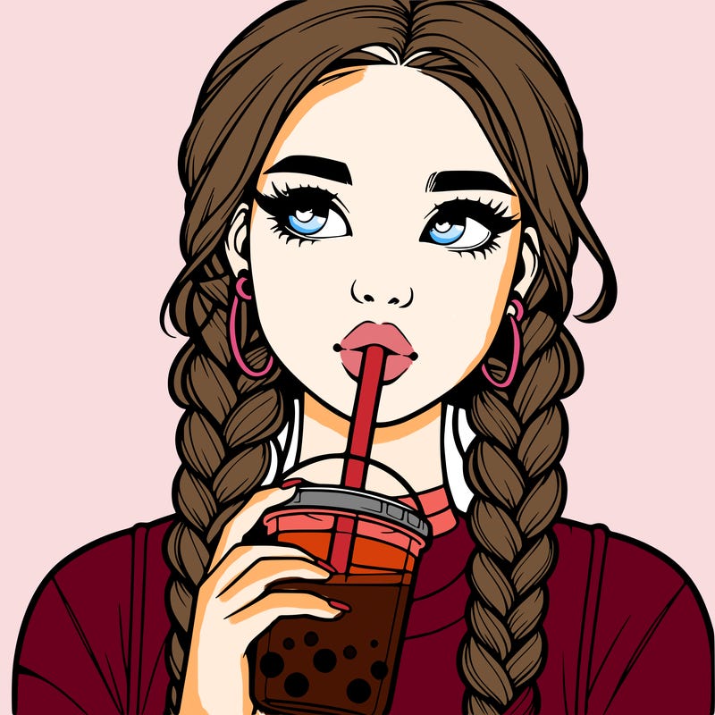realistic girl with braided hair drinking boba