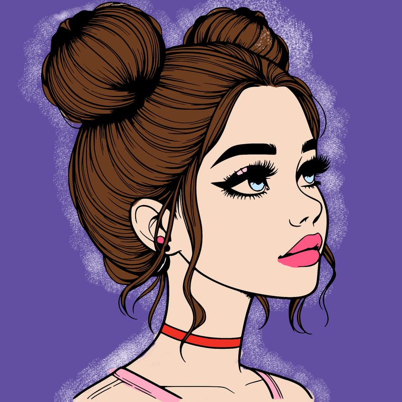 realistic girl with buns on the top of her head