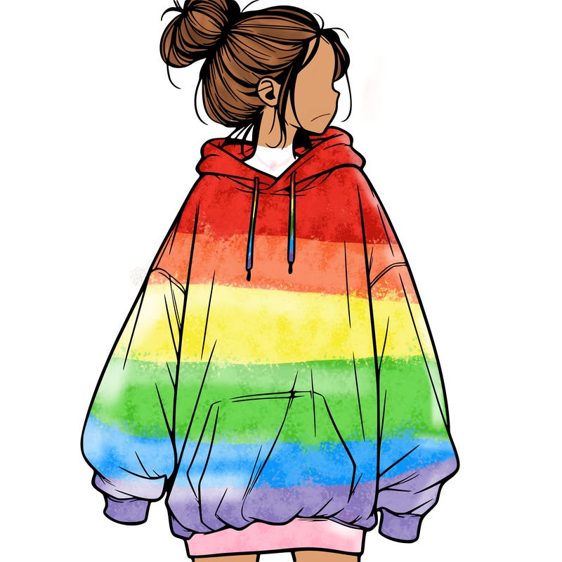 realistic girl with a oversized sweatshirt on and a bun