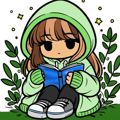 girl in oversized hoodie reading a book