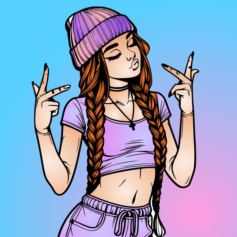 realistic teenage girl with braids and a beanie and crop top doing 🫶🏼