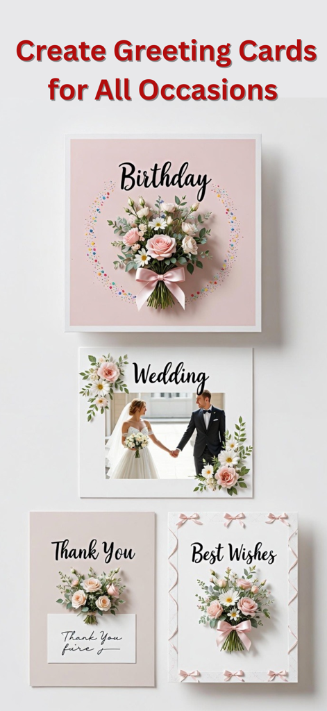 Greeting Card Maker & Invite - An array of custom greeting card designs for birthdays weddings and thank you notes