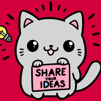 a cute cat saying share your ideas