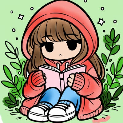 girl in oversized hoodie reading a book