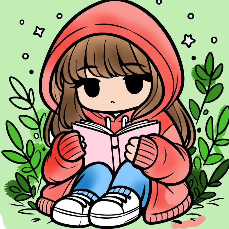girl in oversized hoodie reading a book