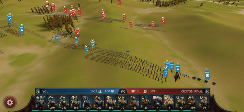 Large scale medieval army battle simulation in Epic Battles Online showing unit formations and tactical gameplay