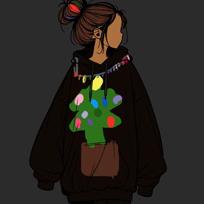 realistic girl with a oversized sweatshirt on and a bun