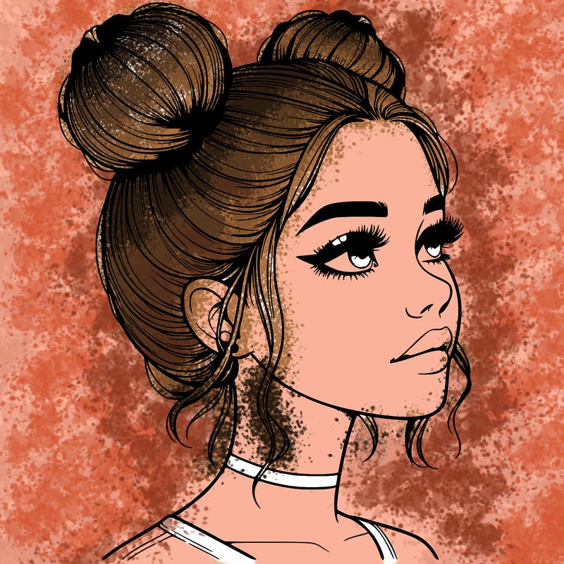 realistic girl with buns on the top of her head