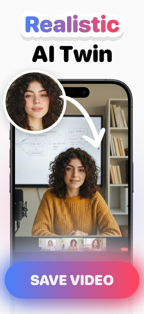 Screenshot der Sivu KI App, der die Funktion 'Realistischer KI-Zwilling' zur Erstellung von sprechenden Videos aus einem Porträt zeigt