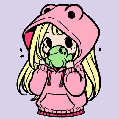 a girl holding a froggy hoodie