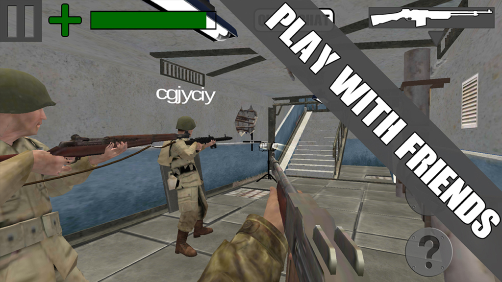 Vista in prima persona di una partita multiplayer cooperativa nel gioco mobile Soldiers of Valor con soldati che impugnano fucili