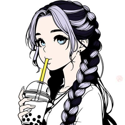 realistic girl with braided hair drinking boba