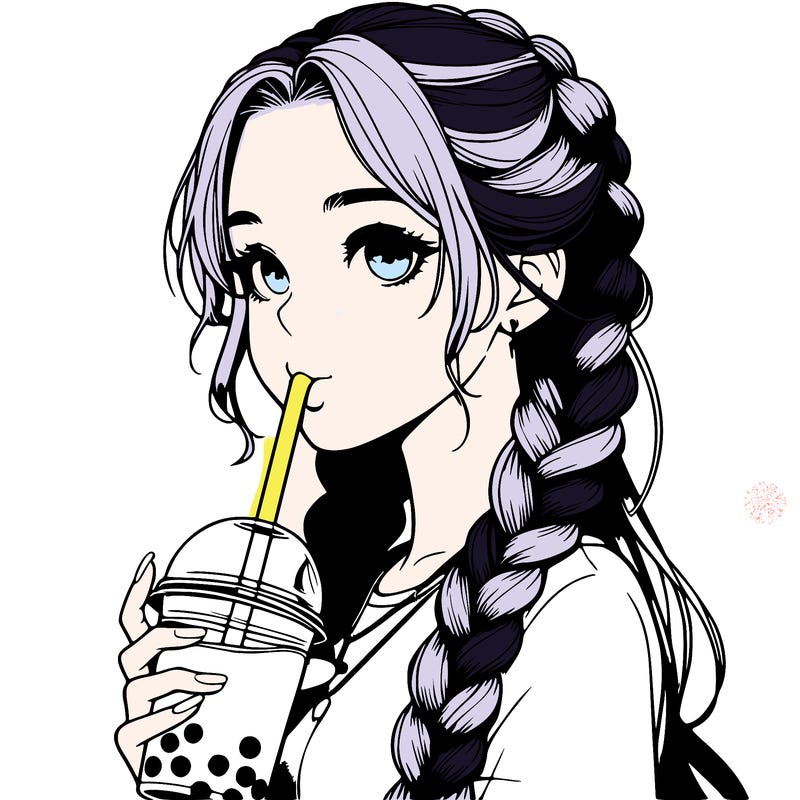 realistic girl with braided hair drinking boba