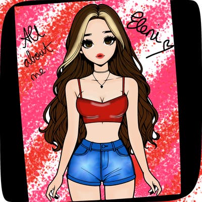 a realistic girl with long hair and in a crop top and shprts