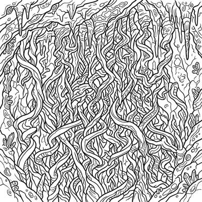 Embark on a captivating coloring journey with this challenging Helictite formation design, specially crafted for creative teens. Discover the wonder of nature's abstract art as you bring these gravity-defying cave structures to life with your chosen palette.