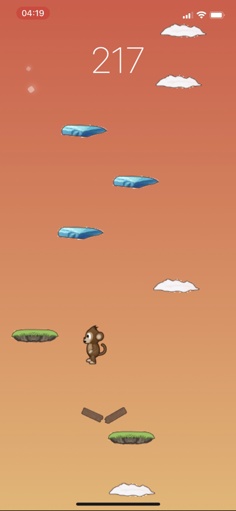 Monkey Jump - Above the Clouds - Monkey Jumpモバイルゲームでプラットフォームをジャンプするかわいいサル