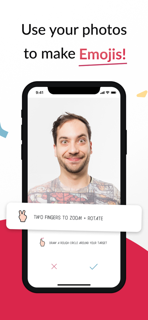 iPhone-Oberfläche, die zeigt, wie ein Benutzer mit Zoom- und Zuschneider-Werkzeugen ein benutzerdefiniertes Emoji aus einem persönlichen Foto erstellt