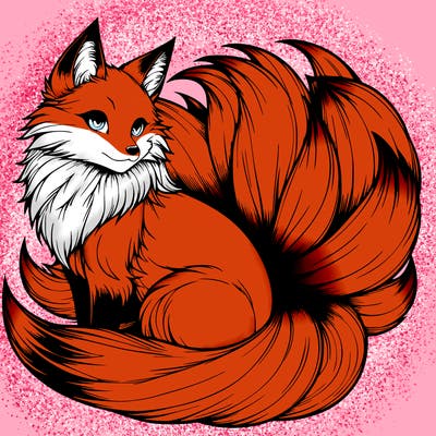 realistic detailed 9 tailed anime fox