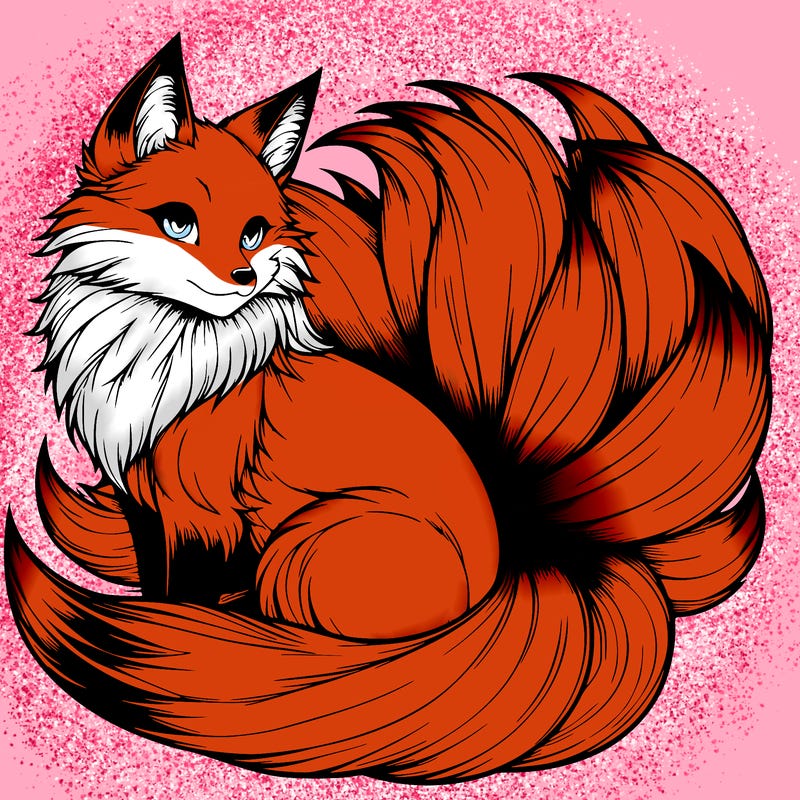 realistic detailed 9 tailed anime fox