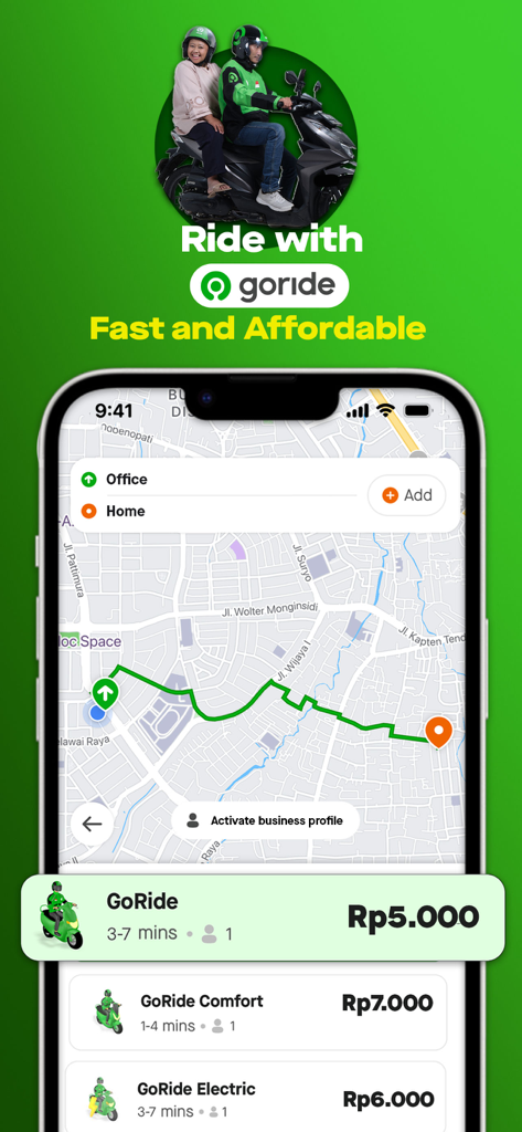 Gojek GoRide motorbike taxi booking screen