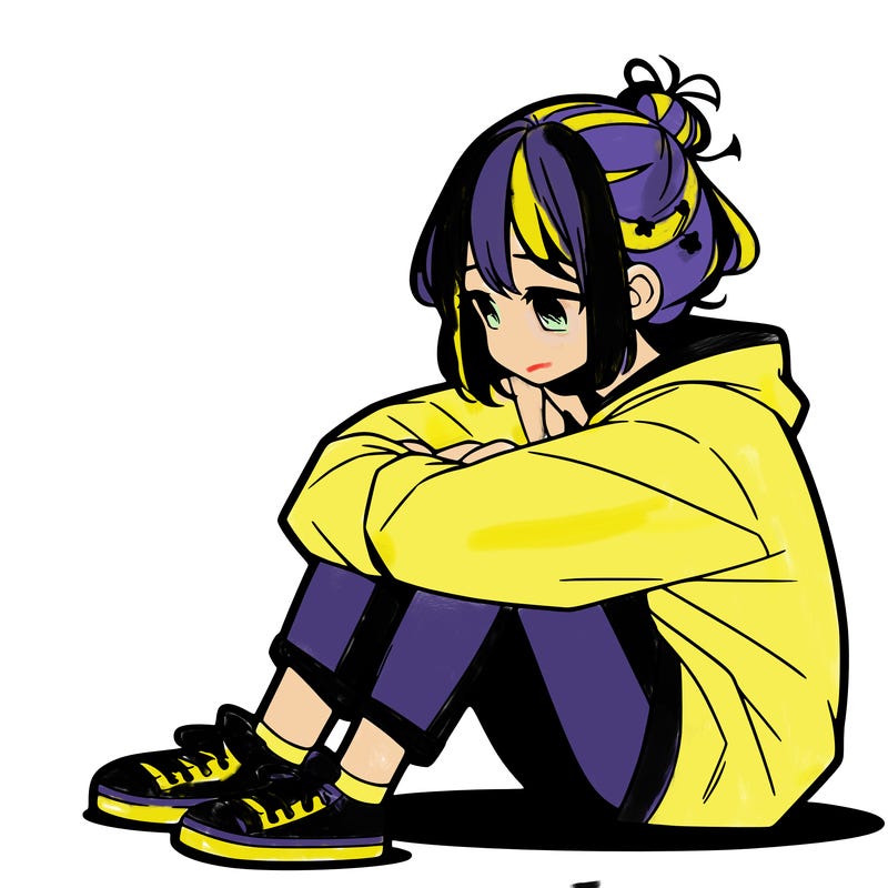 sad anime girl sitting alone