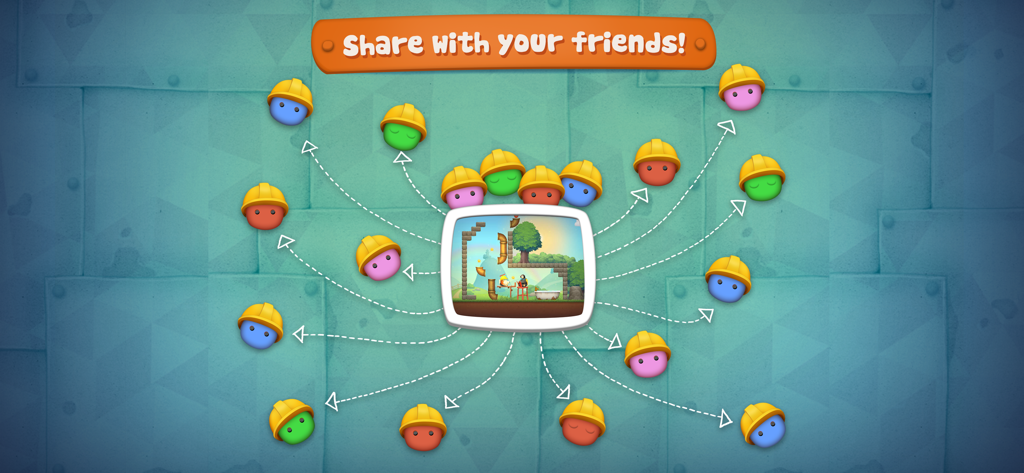 Inventioneers - A graphic showing the Inventioneers app feature for sharing creations with friends and classmates