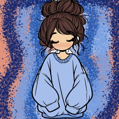 girl with baggy sweatshirt and messy bun