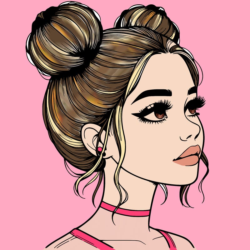 realistic girl with buns on the top of her head