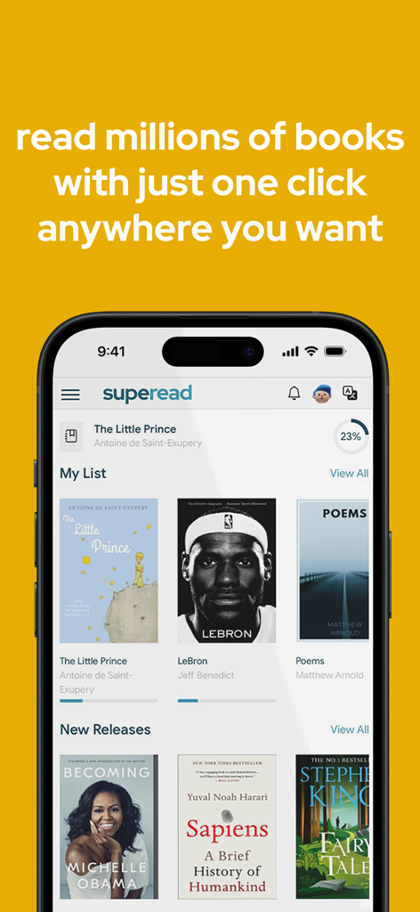 Superead : Super Speed Reading - Superead app interface showing a digital library with popular book titles for speed reading.