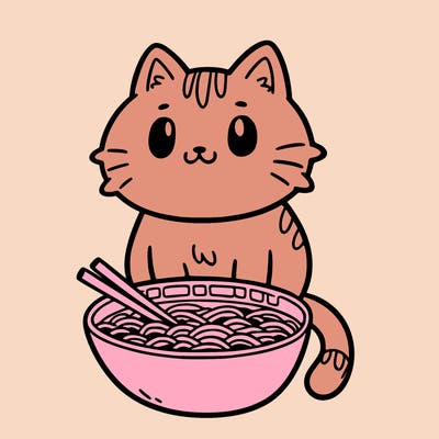 cat sitting in ramen