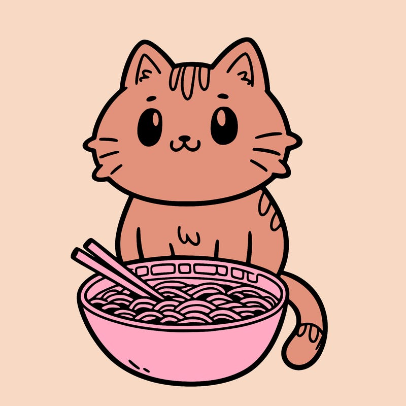 cat sitting in ramen