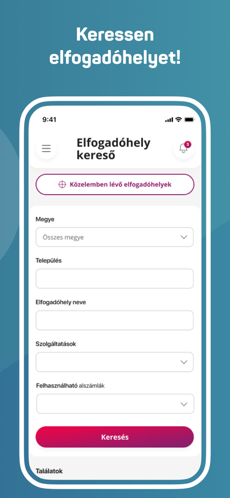 MBH SZEP Kartya App Suchbildschirm zum Auffinden von Partnerstandorten und Dienstleistungen in Ungarn