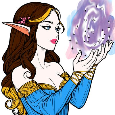 realistic elf girl doing magic