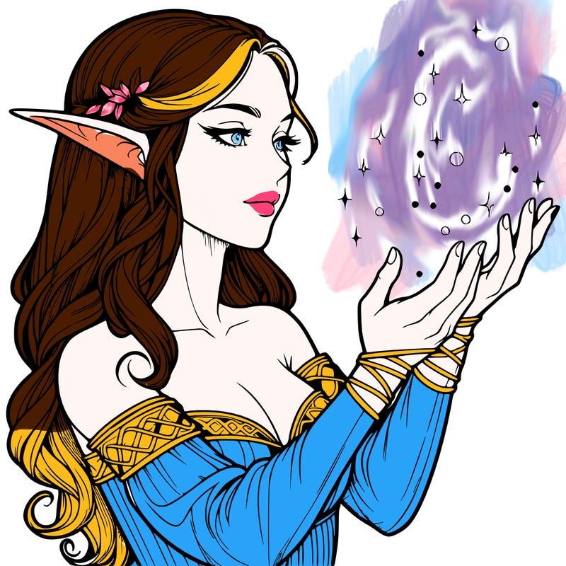 realistic elf girl doing magic