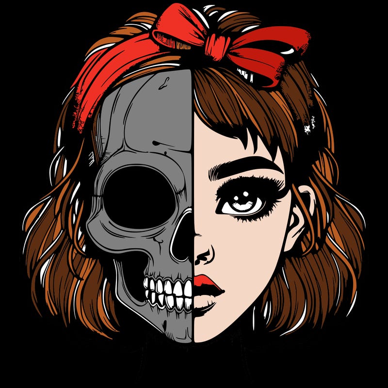 realistic girl with half skull mask