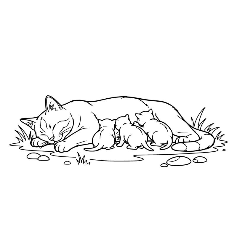 an realistic cat with kittens