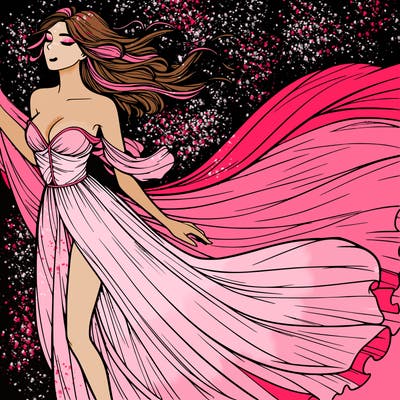 realistic woman in dress flowing the the wind