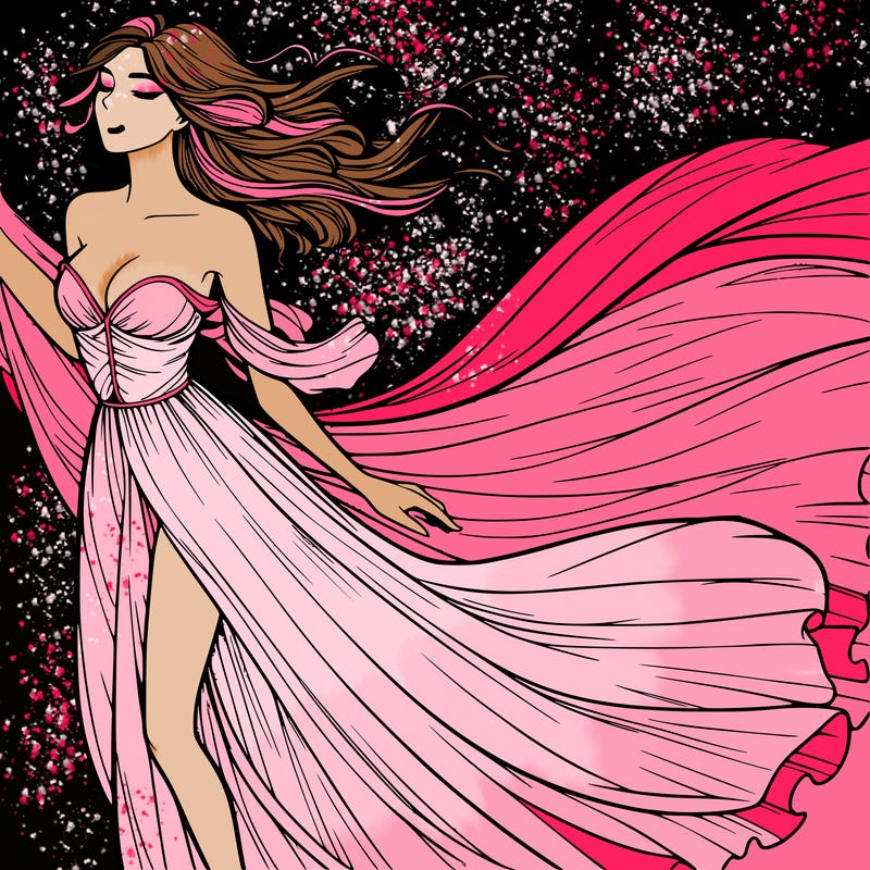 realistic woman in dress flowing the the wind