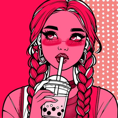 realistic girl with braided hair drinking boba