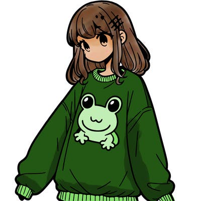 girl wearing frogging sweatshirt