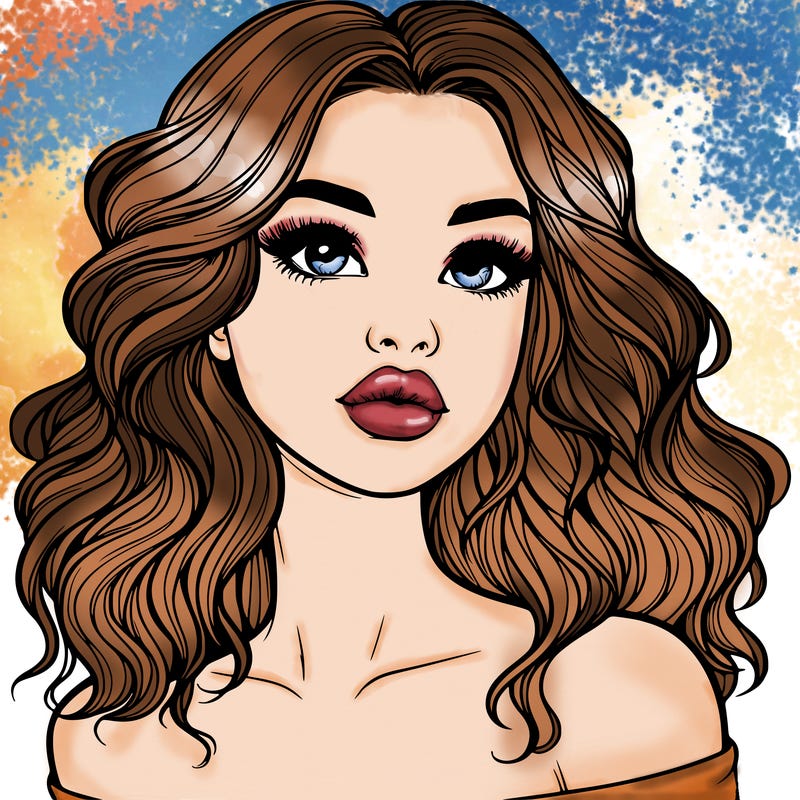 realistic girl with wavy hair and lips