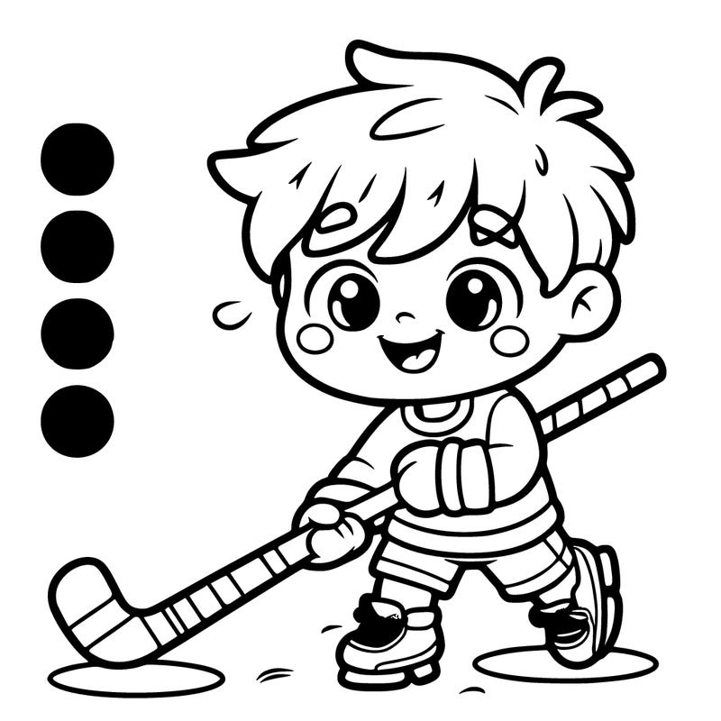 a happy boy with a hockey stick