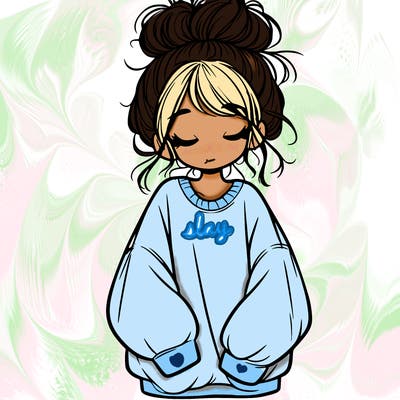 girl with baggy sweatshirt and messy bun