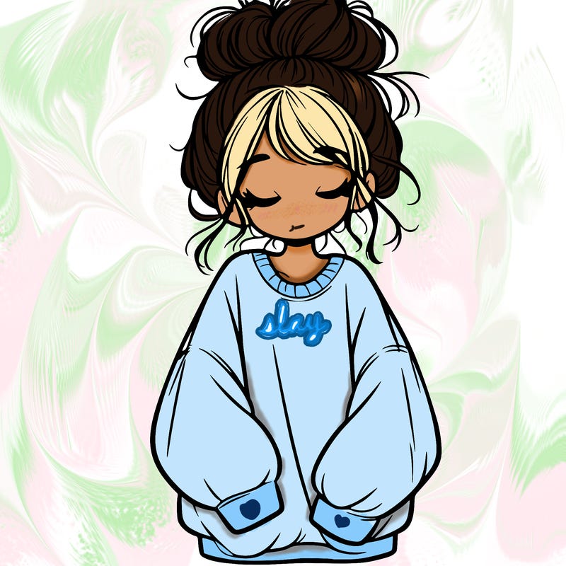 girl with baggy sweatshirt and messy bun