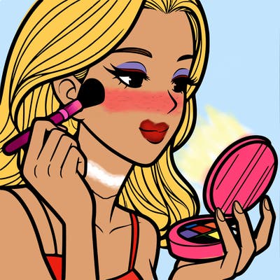 little girl putting on makeup