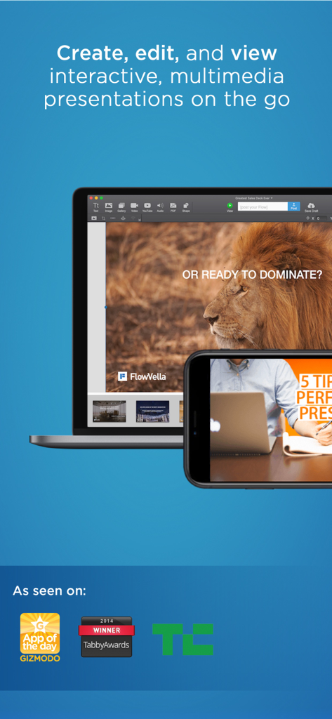 FlowVella Presentation App - FlowVella interactive presentation app shown on laptop and smartphone screens