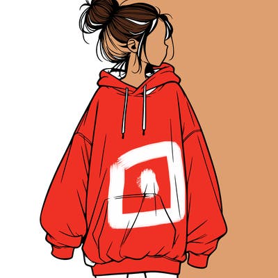 realistic girl with a oversized sweatshirt on and a bun