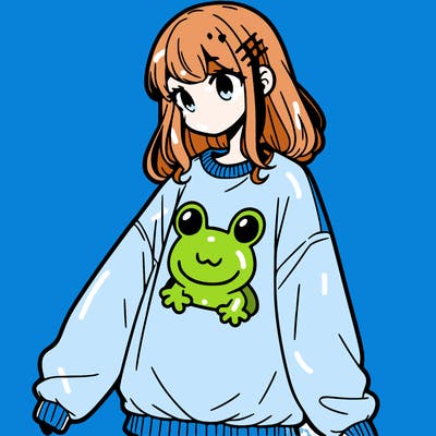 girl wearing frogging sweatshirt