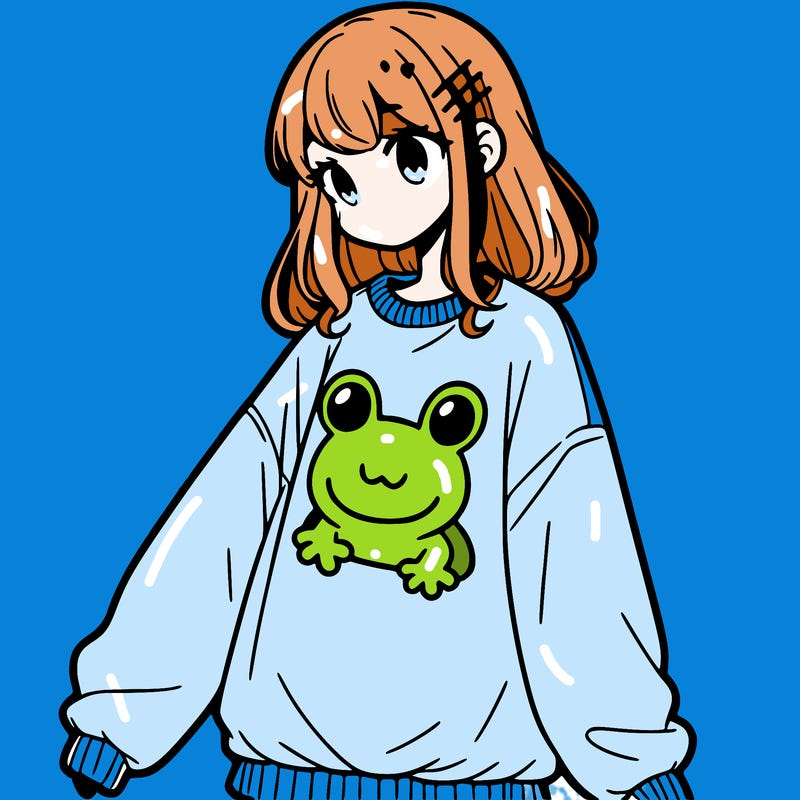 girl wearing frogging sweatshirt