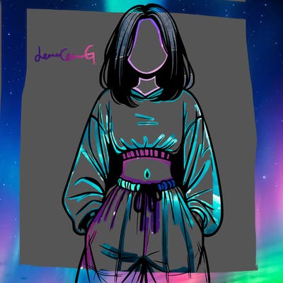 realistic girl faceless with baggy pants and a crop top